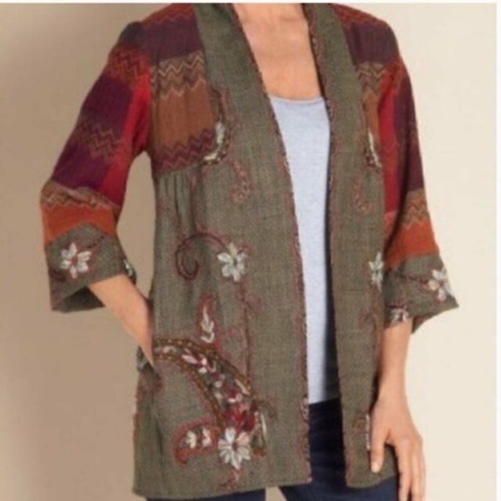 Soft Surroundings Izmir Embroidered Floral Jacket Boho Feminine Festival Event